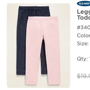 Old Navy leggings 2 pack for toddler girls - light pink and black. NEW with tags